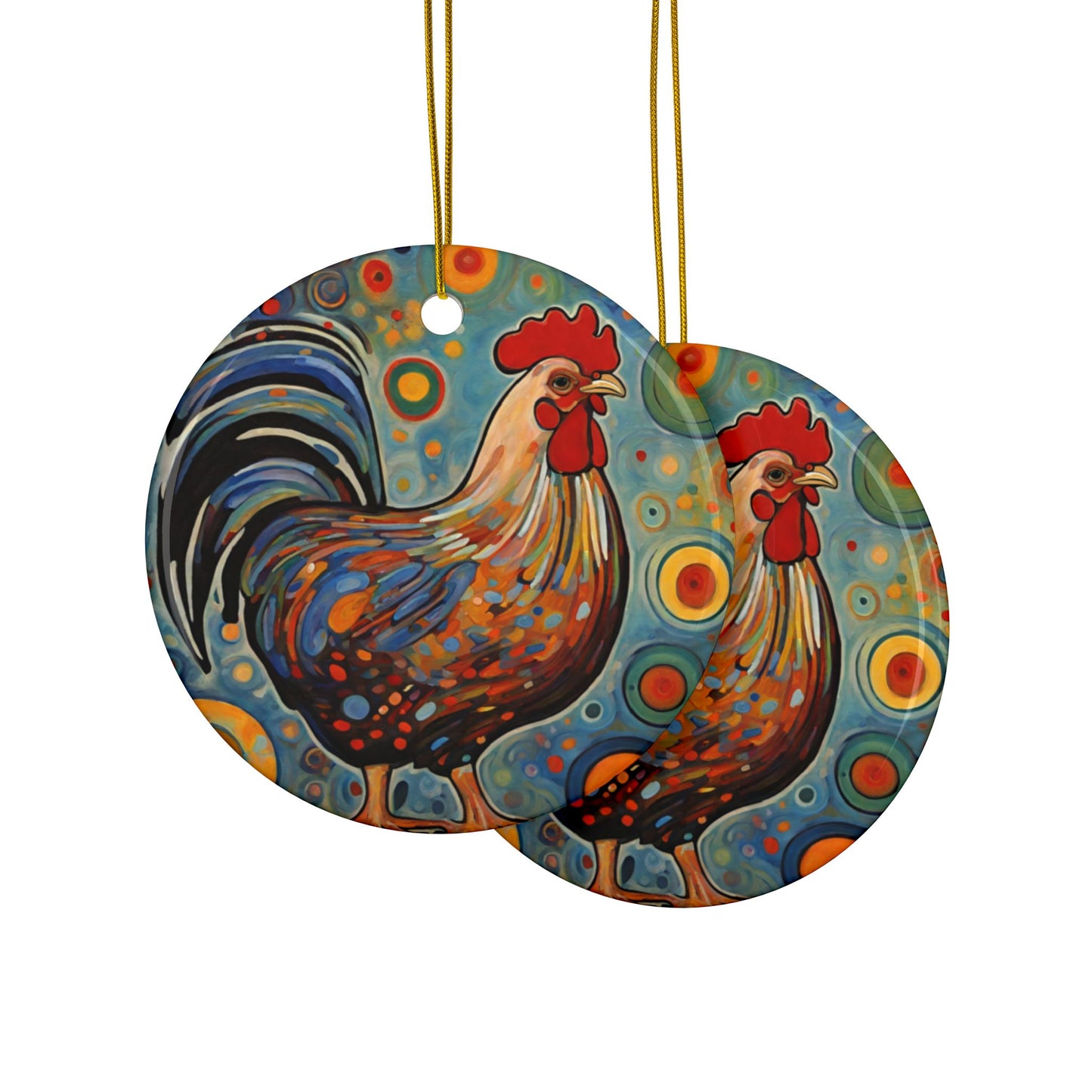 Colorful Chicken 3" Ceramic Ornaments, 2-Side Print, (1pc, 10pcs)