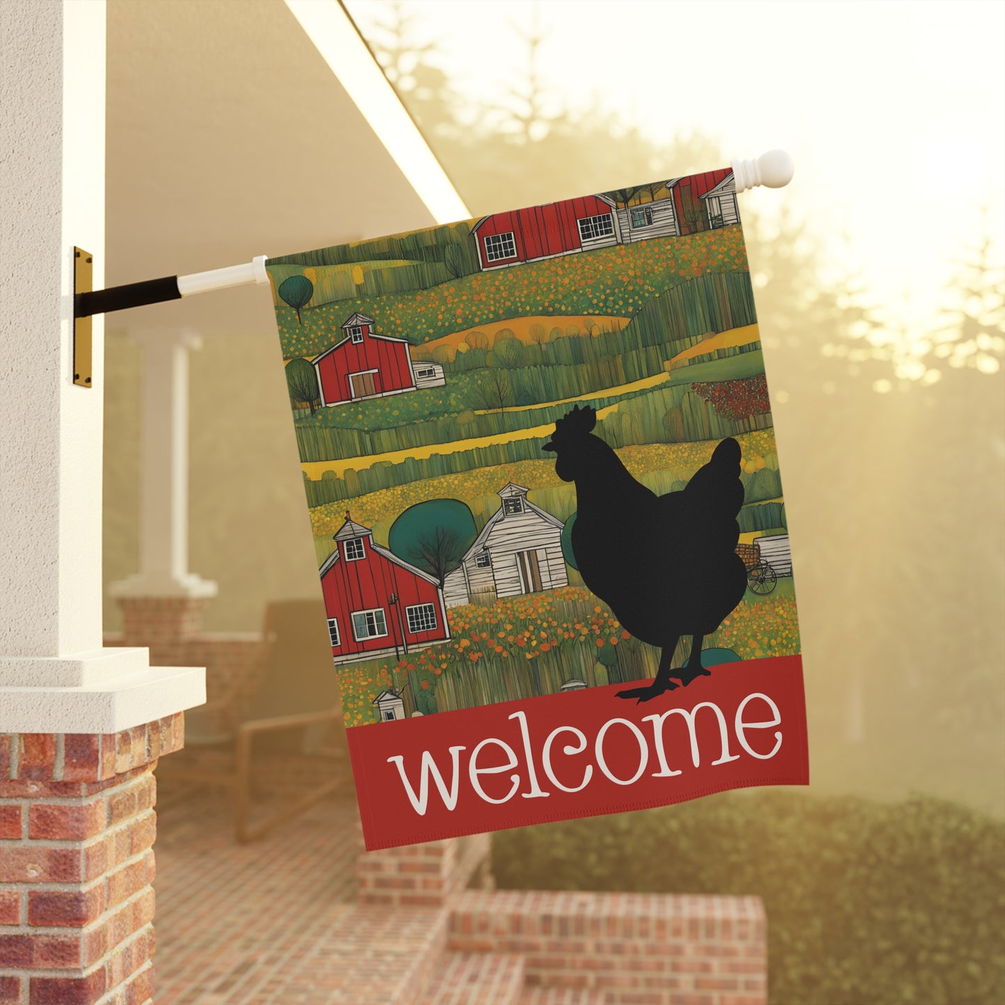 Chicken Silhouette Welcome 2-Sided Garden & House Flaf/Banner