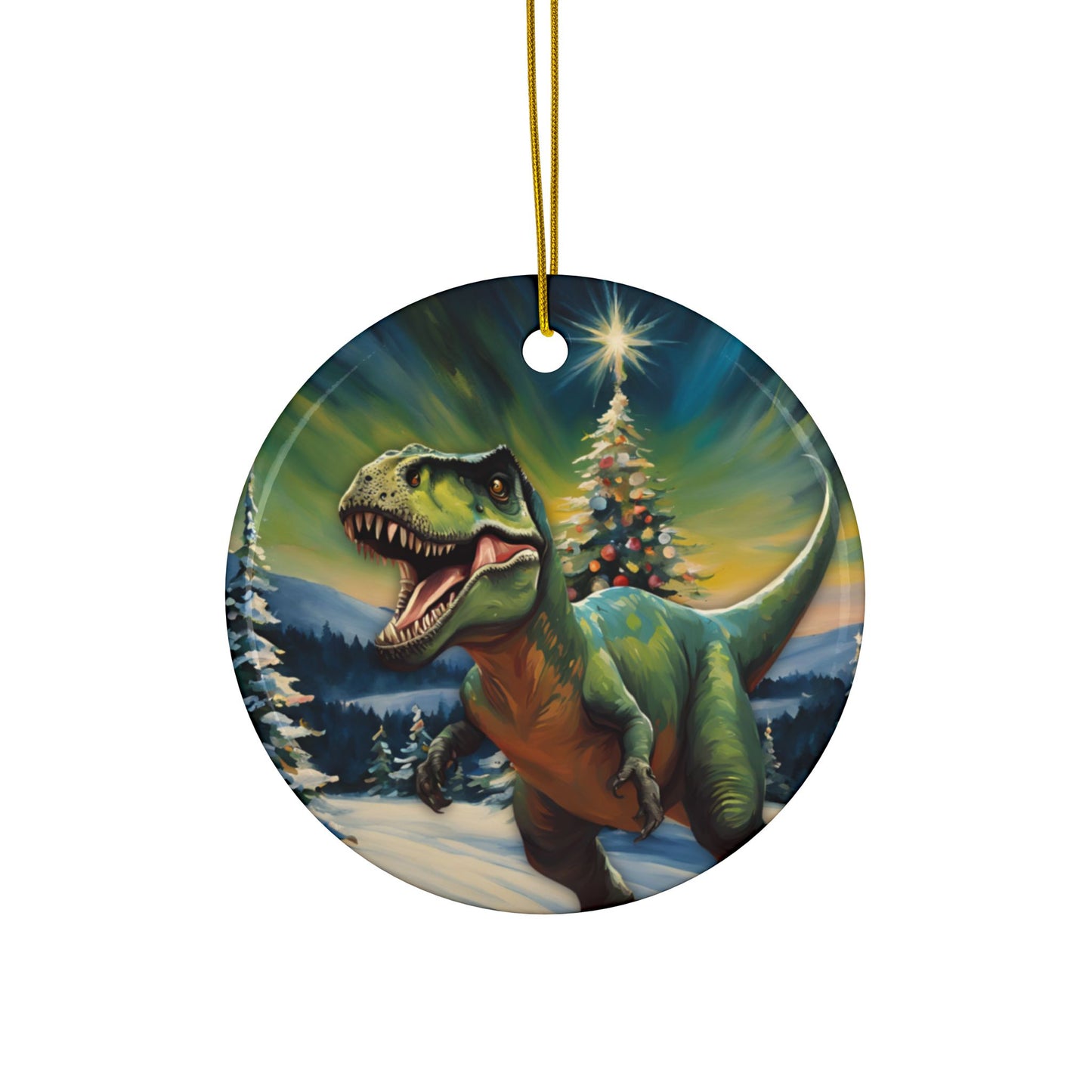 T-Rex Christmas 3" Ceramic Ornaments, 2-Side Print, (1pc, 10pcs)