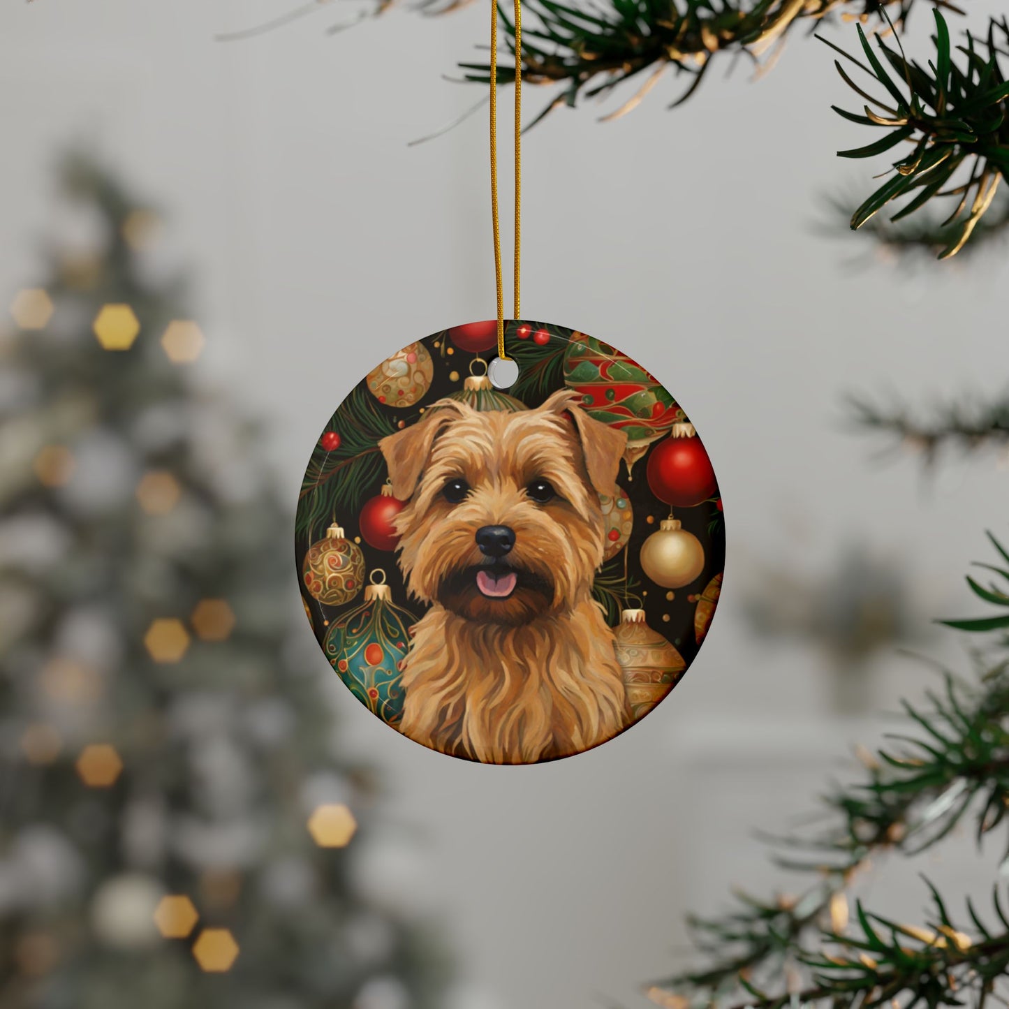 Norfolk Terrier Christmas 3" Ceramic Ornaments, 2-Side Print, (1pc, 10pcs)