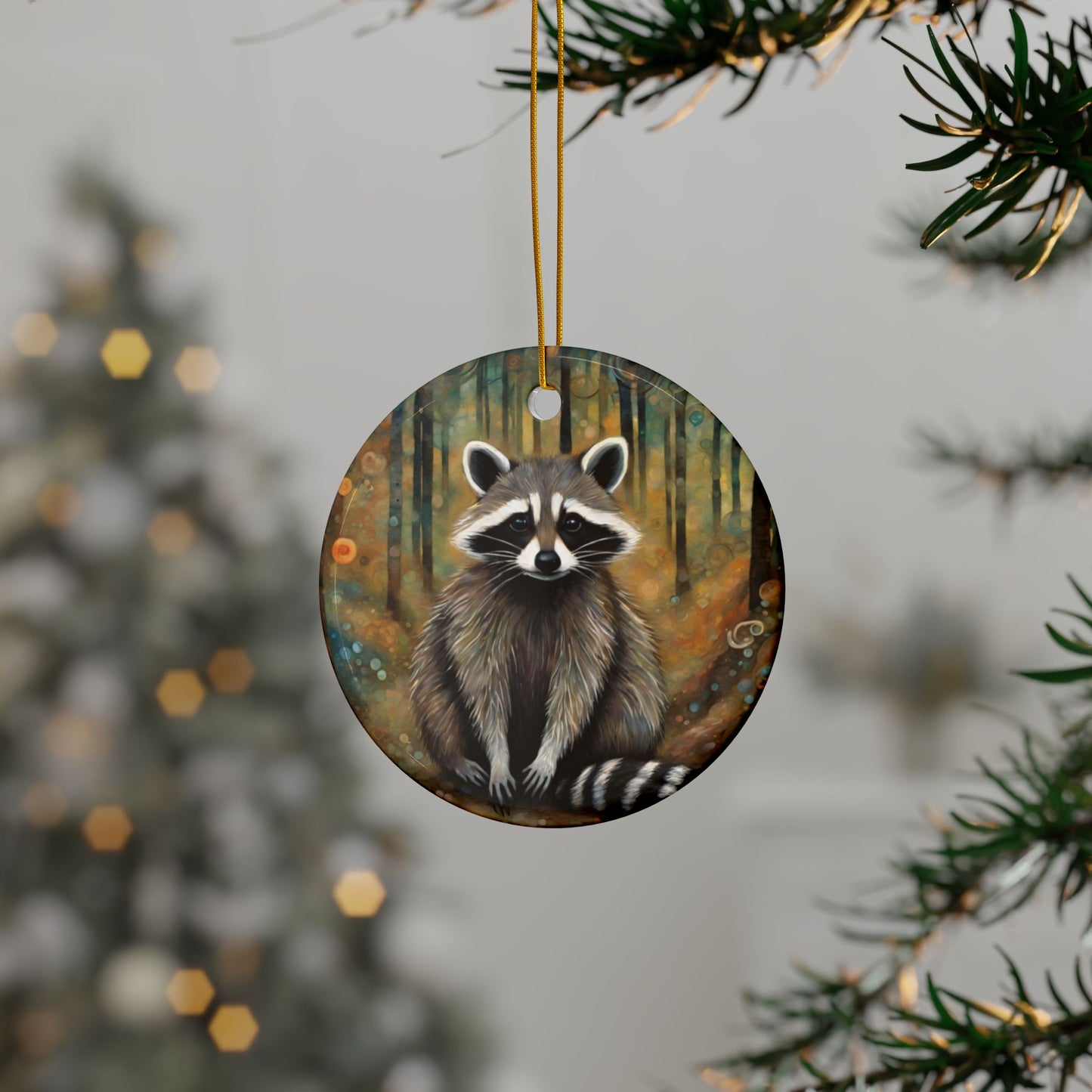 Raccoon Wildlife 3" Ceramic Ornaments, 2-Side Print, (1pc, 10pcs)