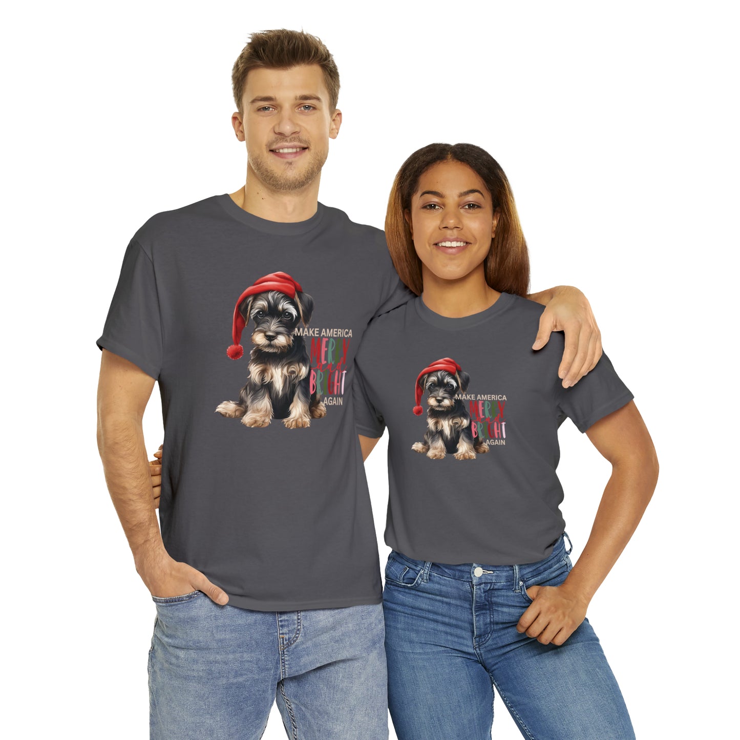 Santa Dog Make America Merry & Bright Again Unisex Heavy Cotton Tee