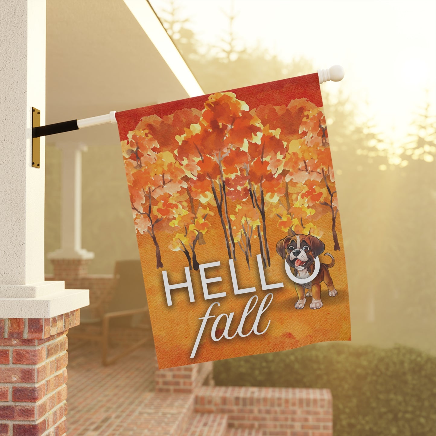 Boxer Hello Fall 2-Sided Garden & House Flag/Banner