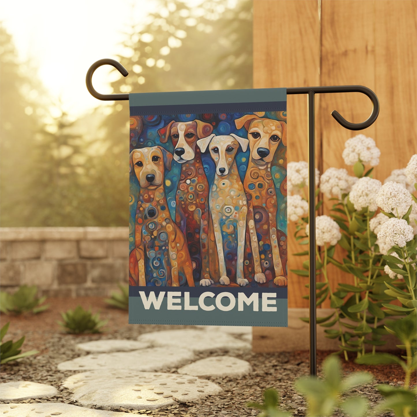 Canine Quartet Welcome 2-Sided Garden & House Flag/Banner