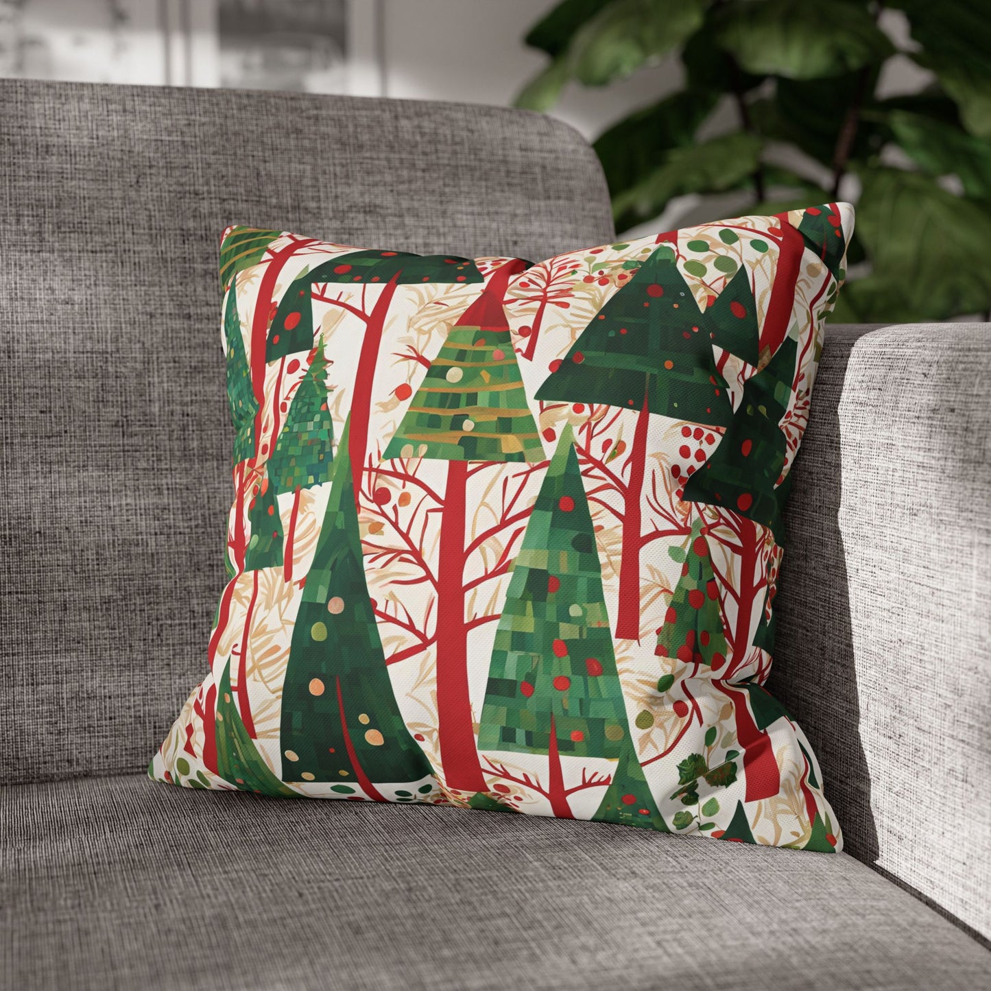 Modern Christmas Trees Square Poly Canvas Pillowcase