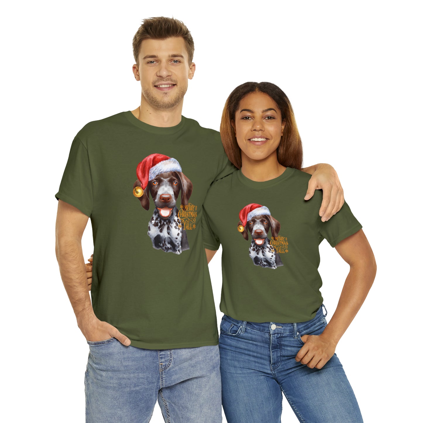 Merry Christmas Y'all German Shorthaired Pointer in Santa Hat Unisex Heavy Cotton Tee