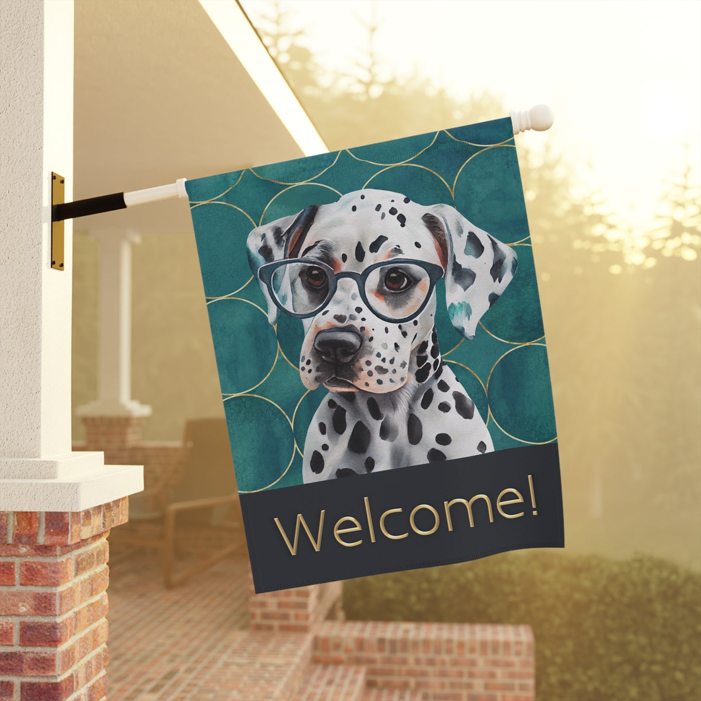 Dalmatian in Glasses Welcome 2-Sided Garden & House Flag/Banner