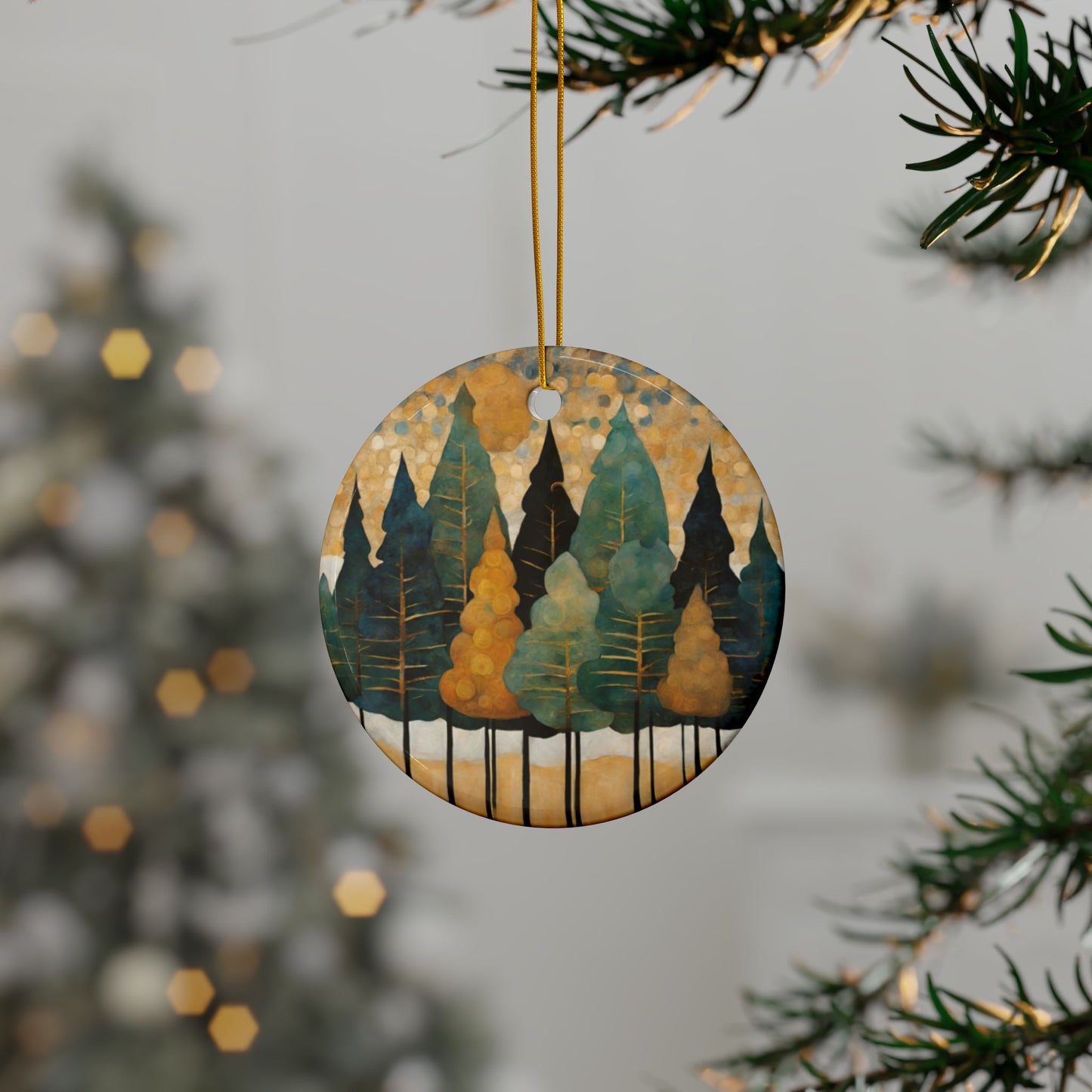 Pine Trees 3" Ceramic Ornaments, 2-Side Print, (1pc, 10pcs)