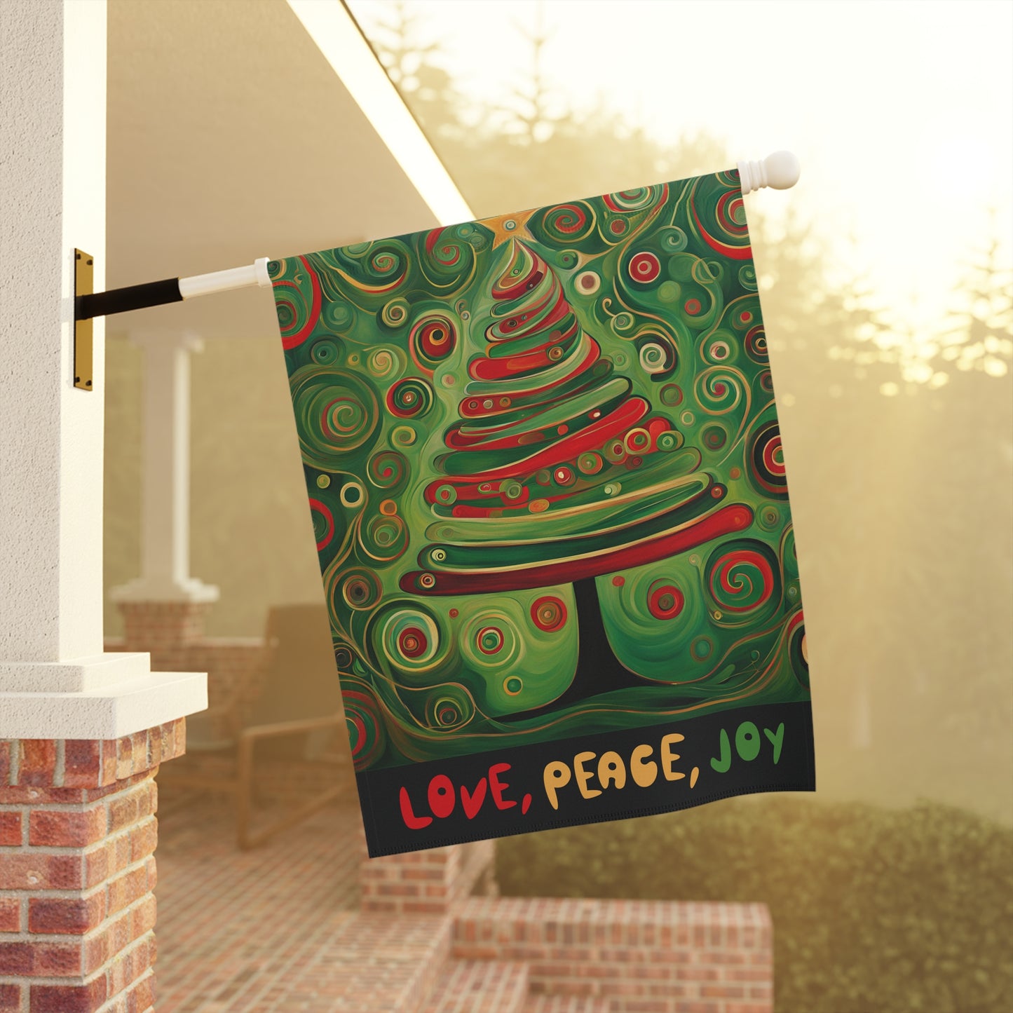 Love Peace Joy Christmas Tree 2-Sided Garden & House Flag/Banner