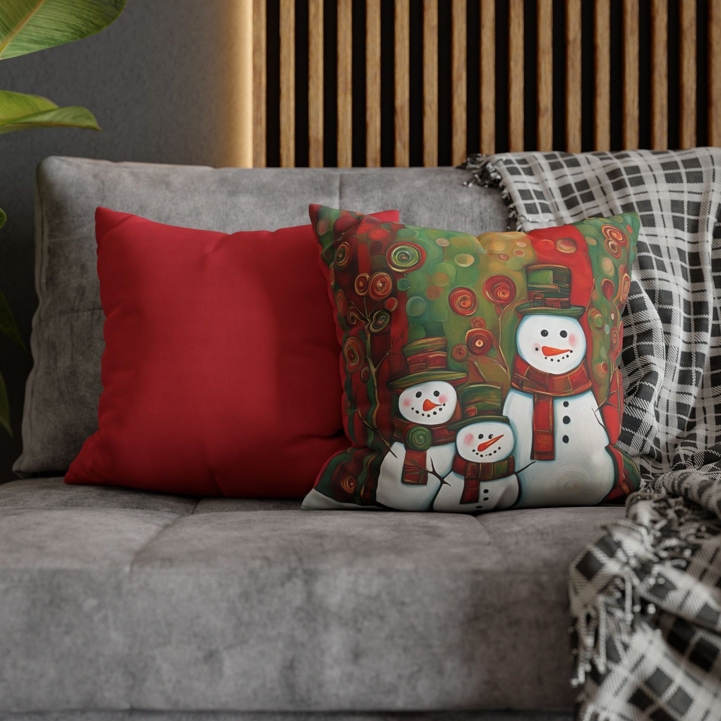 Snowman Family Square Poly Canvas Pillowcase