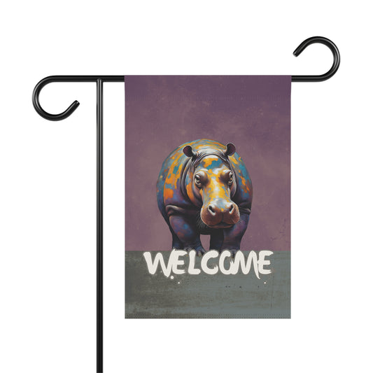 Hippo Welcome 2-Sided Garden & House Flag/Banner