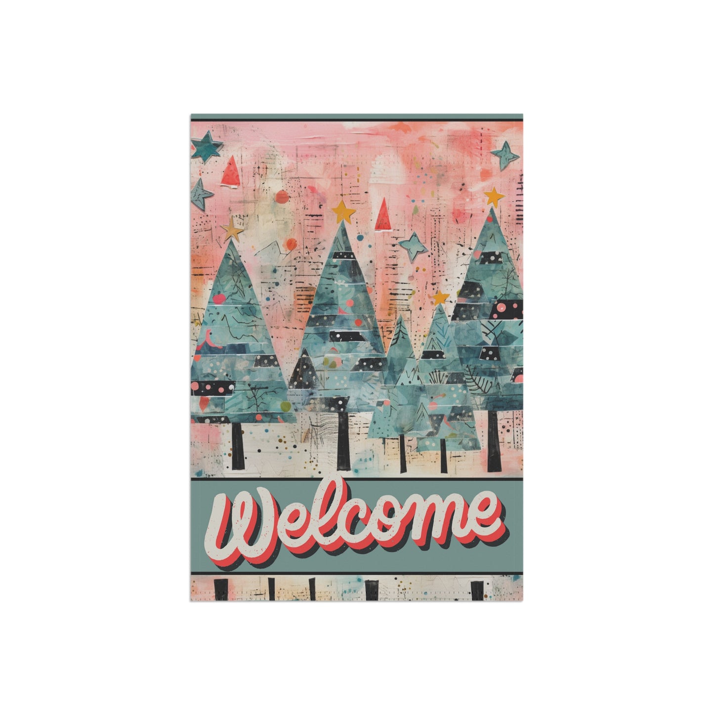 Vintage Christmas Pines Welcome 2-Sided Garden & House Flag/Banner