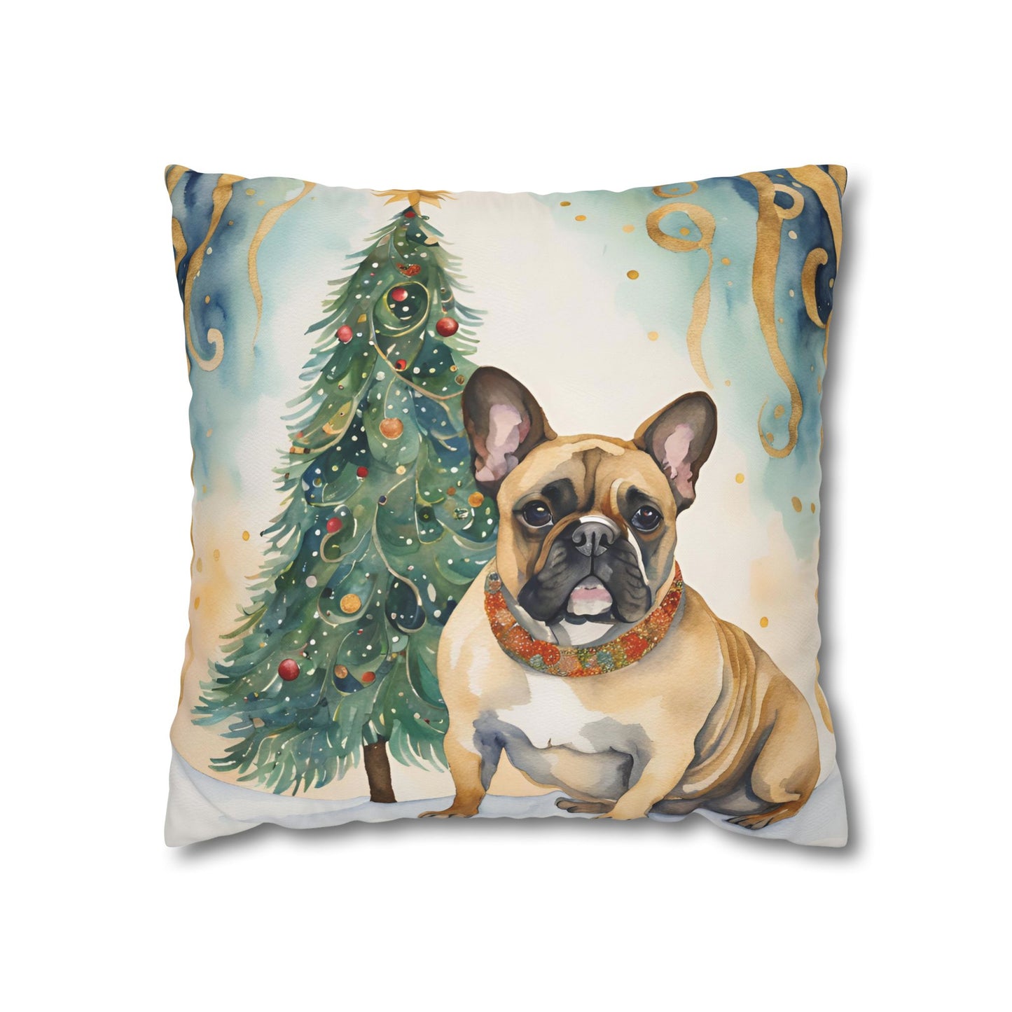 A Frenchie Christmas Square Poly Canvas Pillowcase