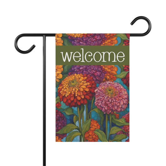 Zinnias Welcome 2-Sided Garden & House Flag/Banner