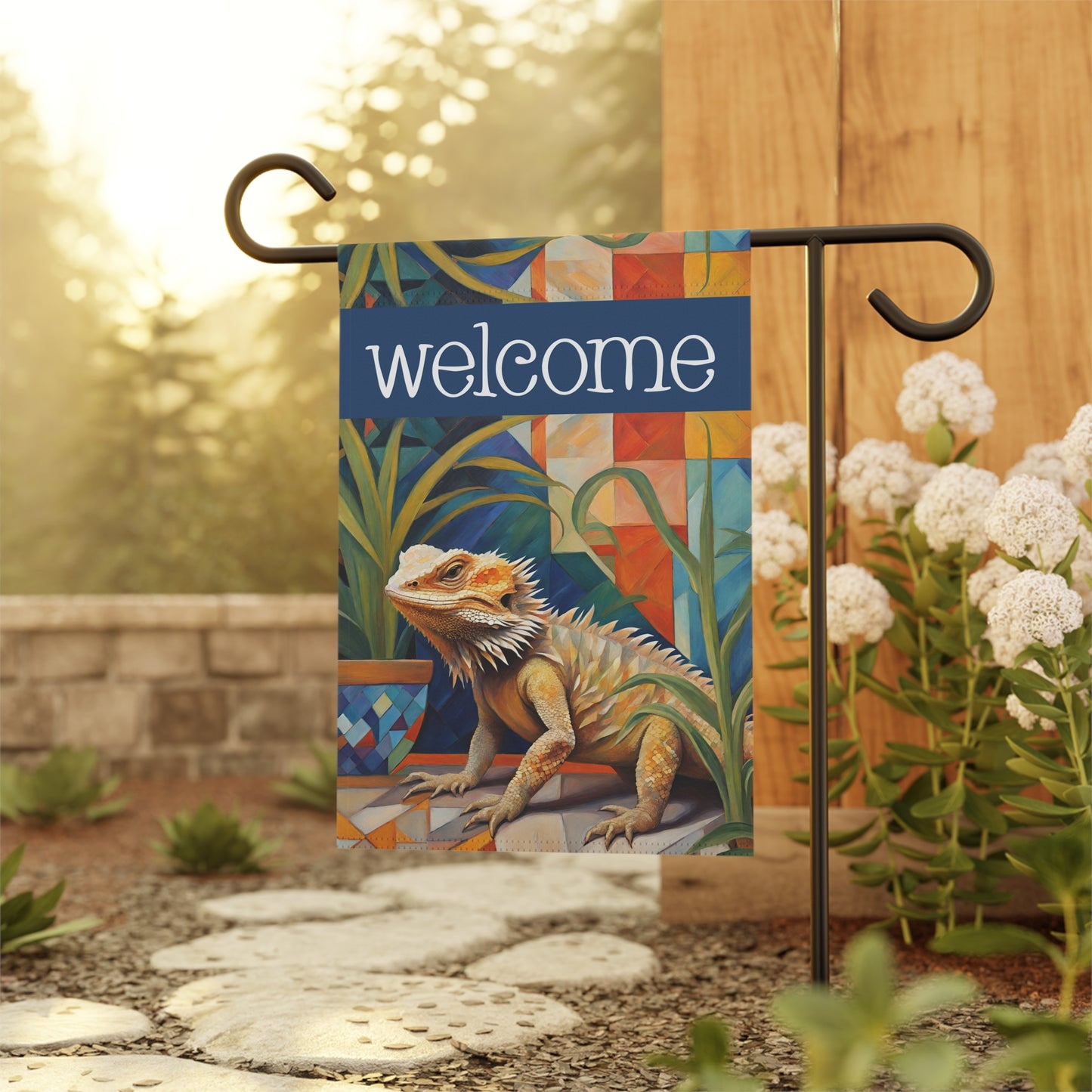 Patio Visitor Bearded Dragon Welcome 2-Sided Garden & House Flag/Banner