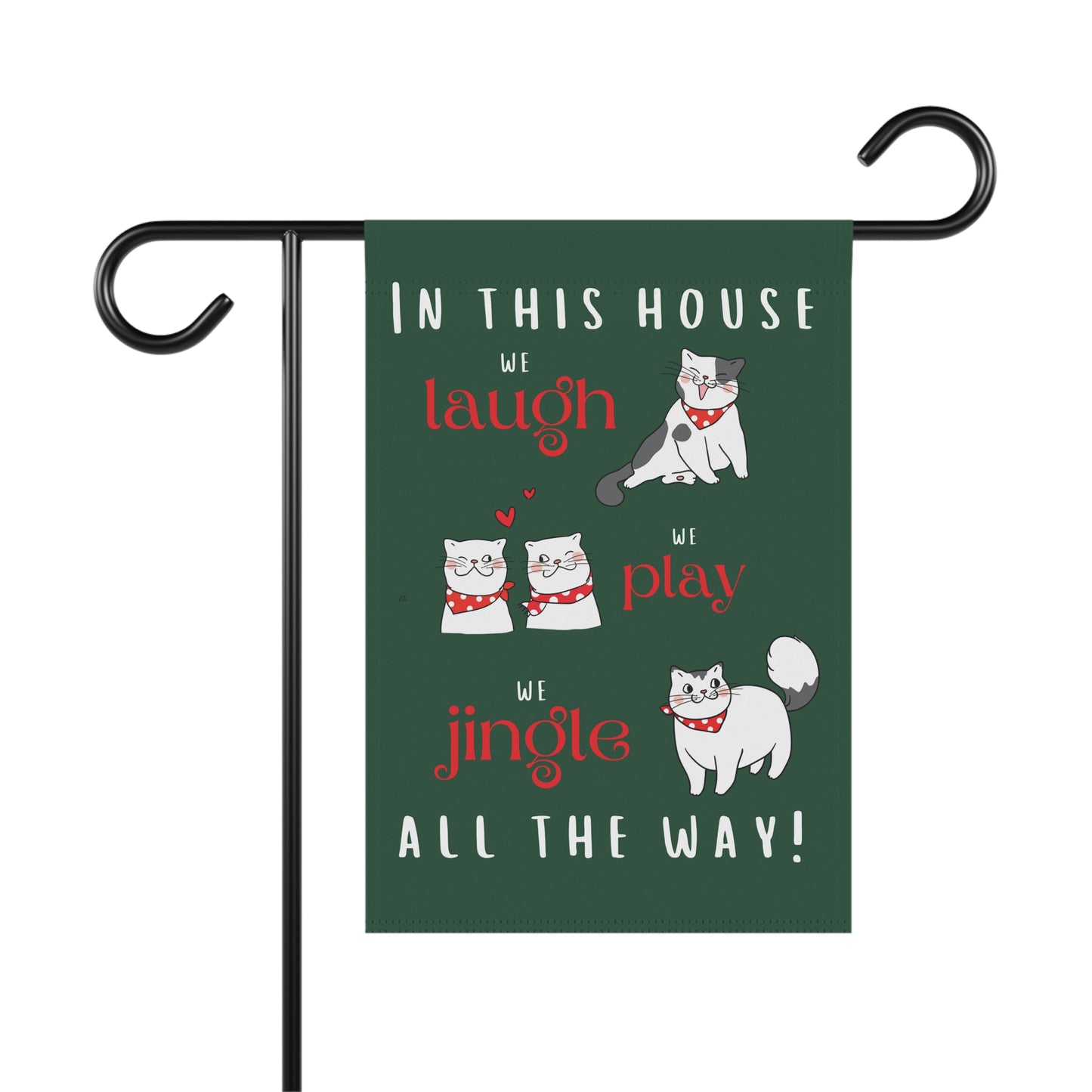 Laugh Play Jingle All the Way Cats on Green Christmas 2-Sided Garden & House Flag/Banner