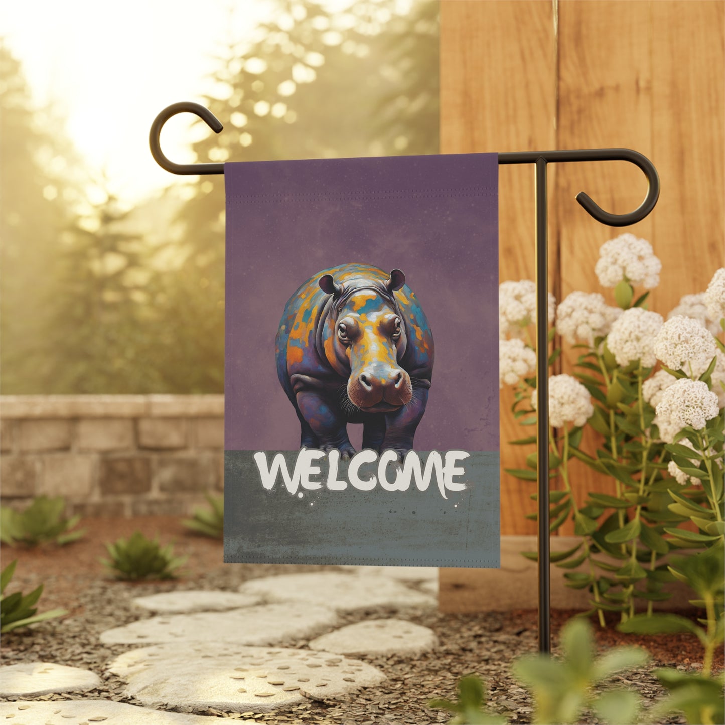 Hippo Welcome 2-Sided Garden & House Flag/Banner