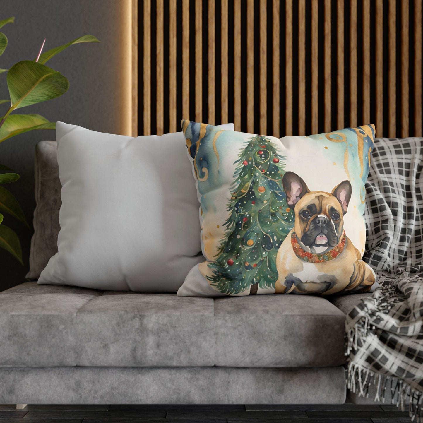 A Frenchie Christmas Square Poly Canvas Pillowcase