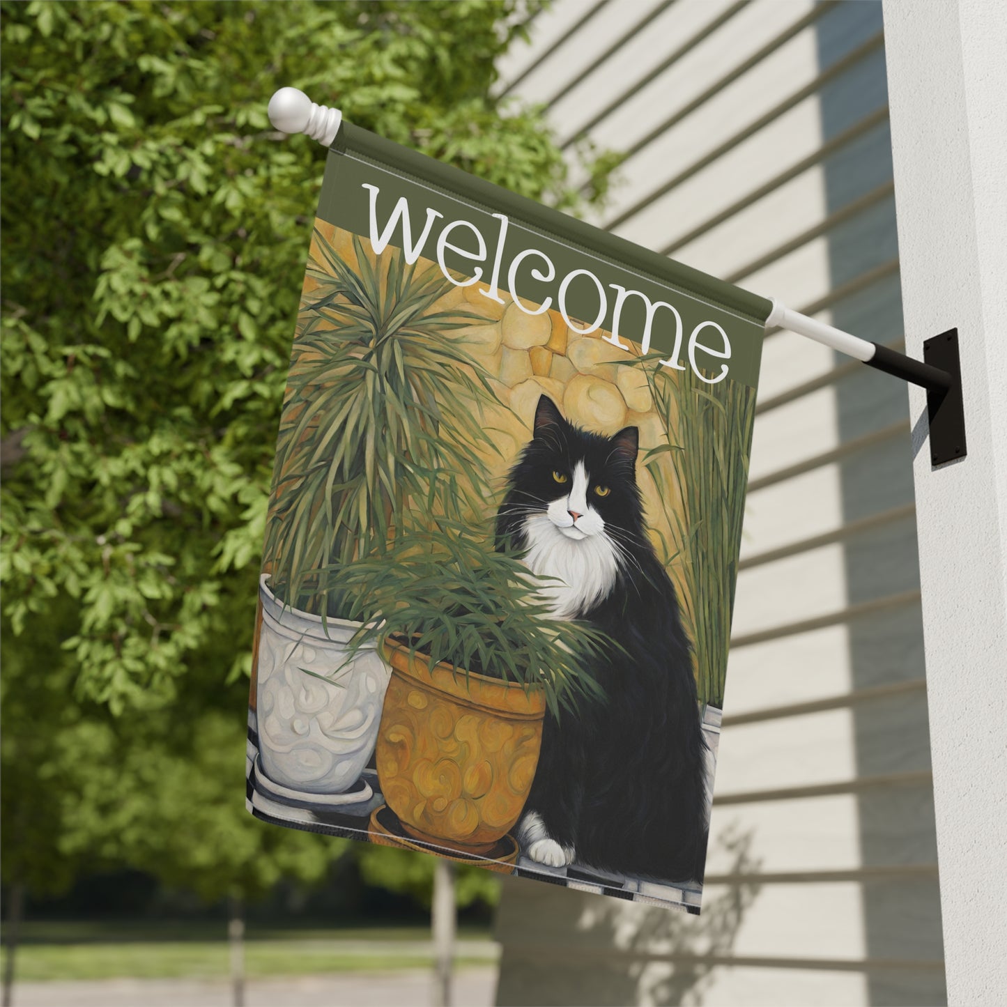 Cat Sitting Welcome 2-Sided Garden & House Flag/Banner