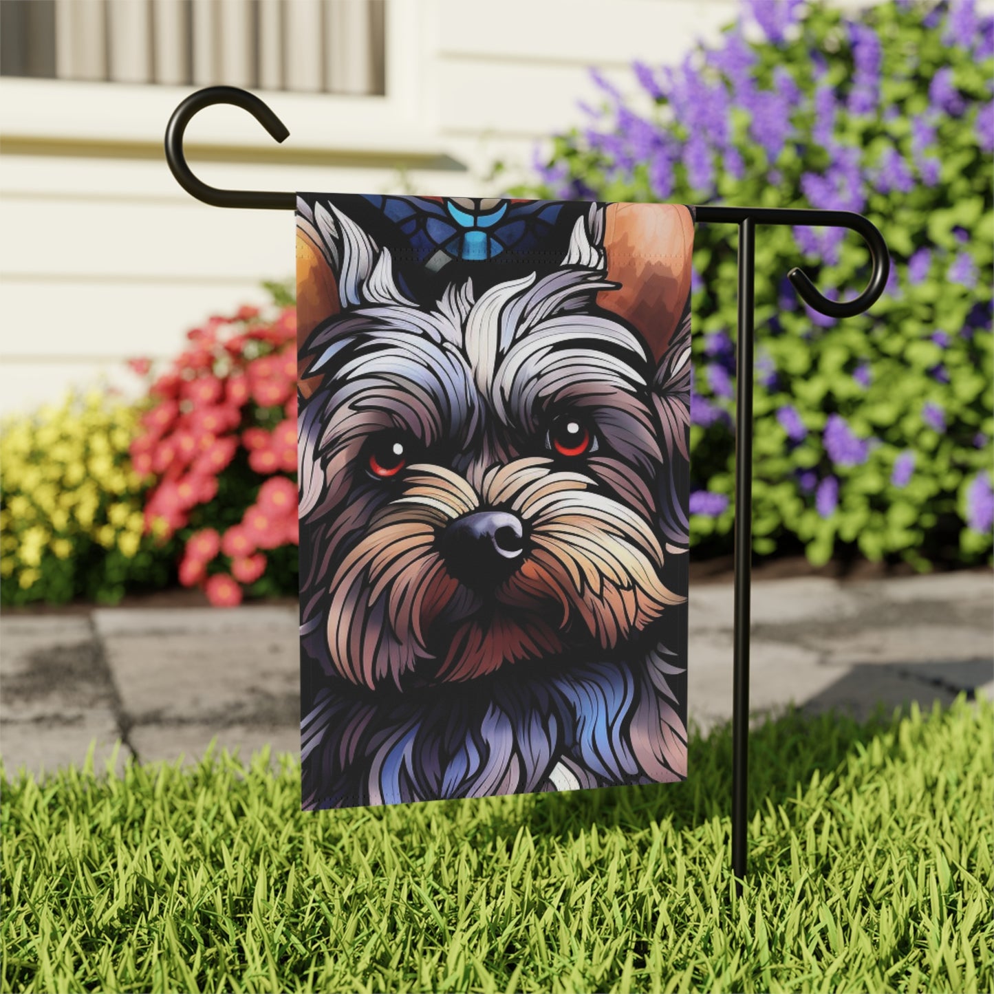 Yorkshire Terrier Face Stained Glass Yorkie 2-Sided Garden & House Flag/Banner