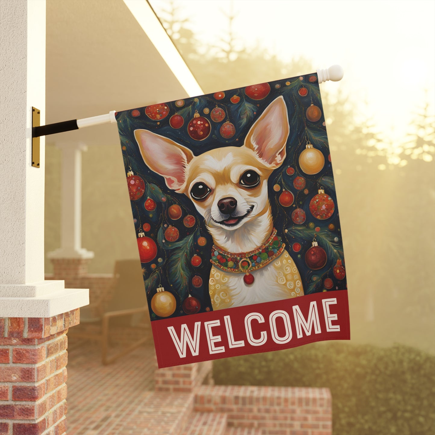 Chihuahua Christmas Welcome 2-Sided Garden & House Flag/Banner