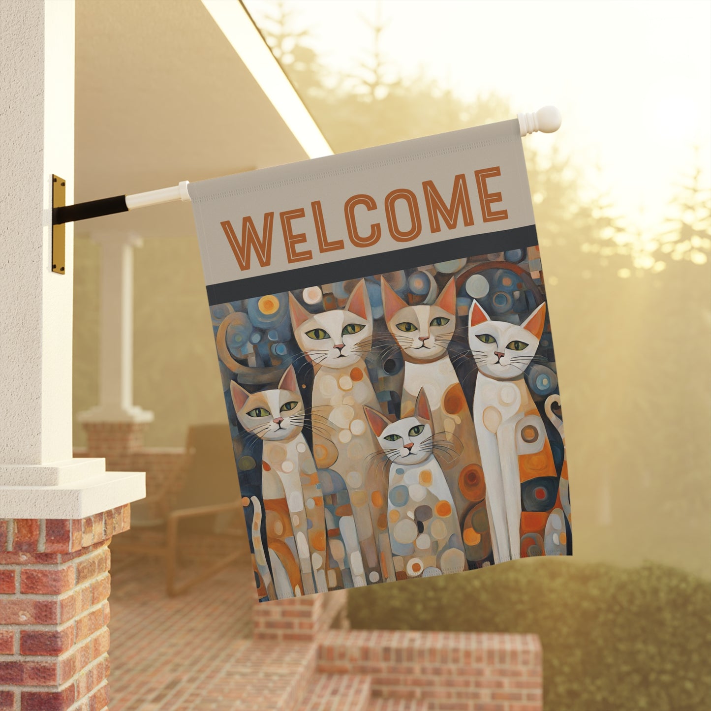 Feline Family Welcome 2-Sided Garden & House Flag/Banner