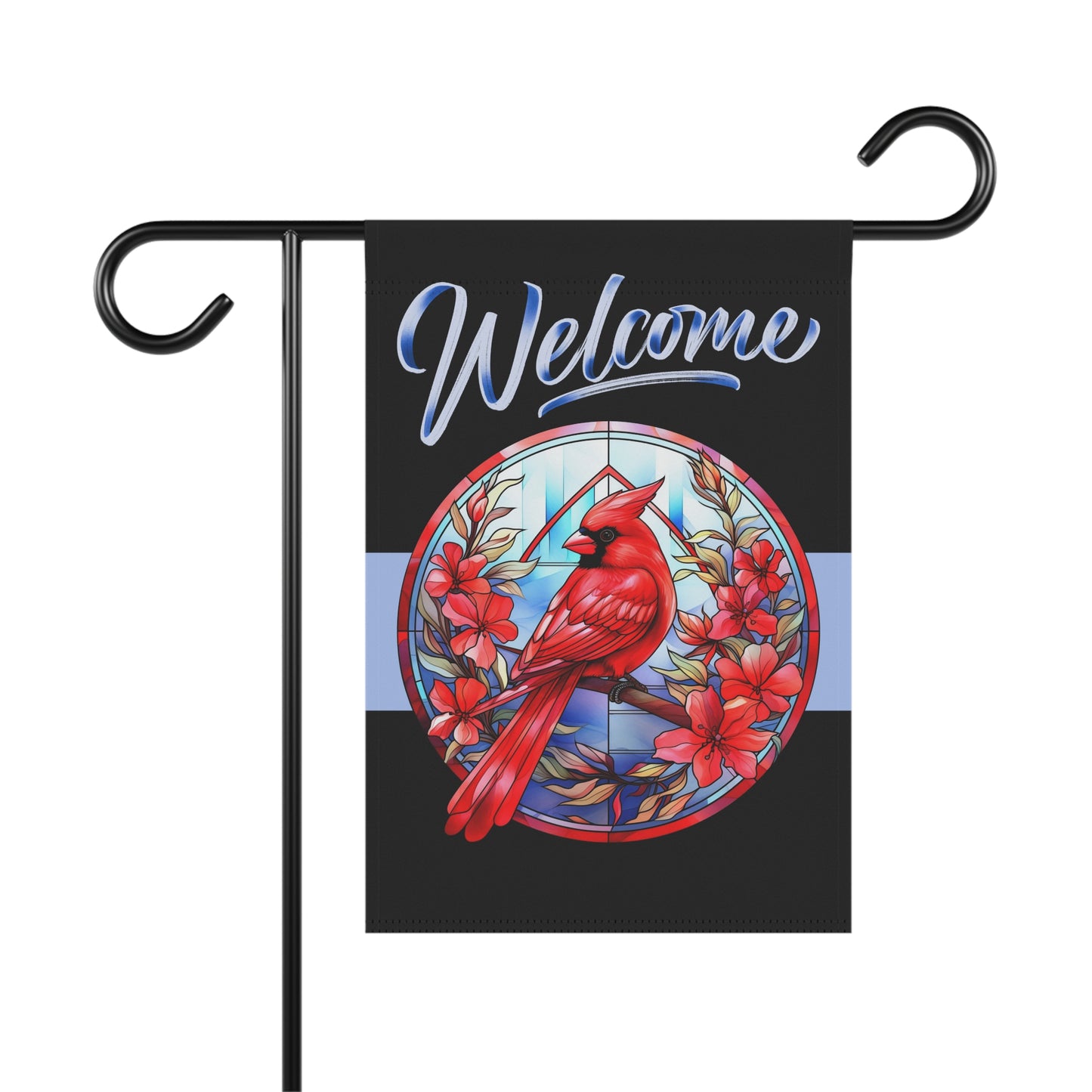 Stained Glass Cardinal 6 Welcome 2-Sided Garden & House Banner