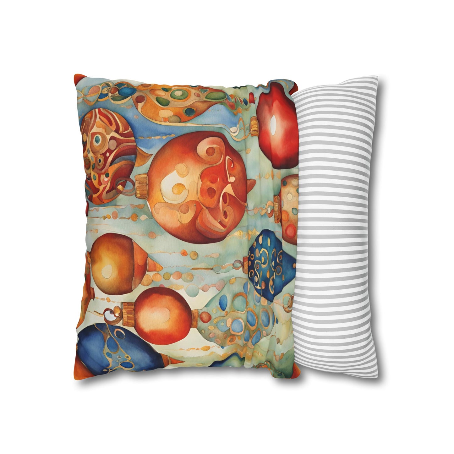 Watercolor Ornaments Square Poly Canvas Pillowcase