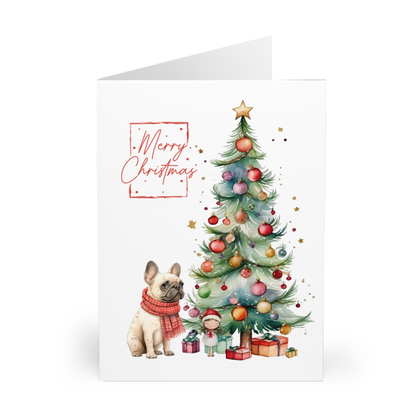 French Bulldog Merry Christmas Tree Cards (5 Pack Blank Inside)