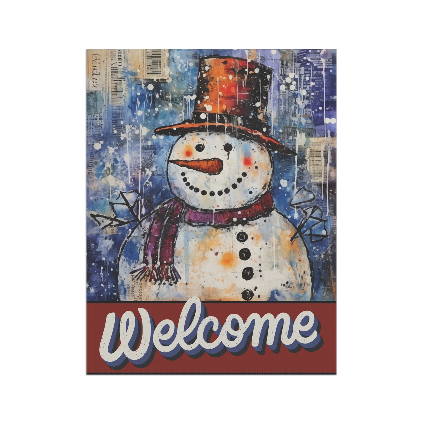 Vintage Snowman Welcome 2-Sided Garden & House Flag/Banner