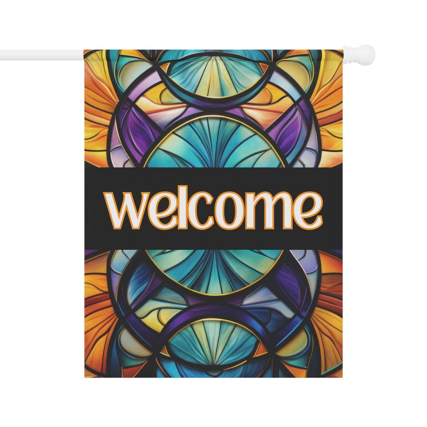 Welcome Stained Glass 2-Sided Garden & House Flag/Banner