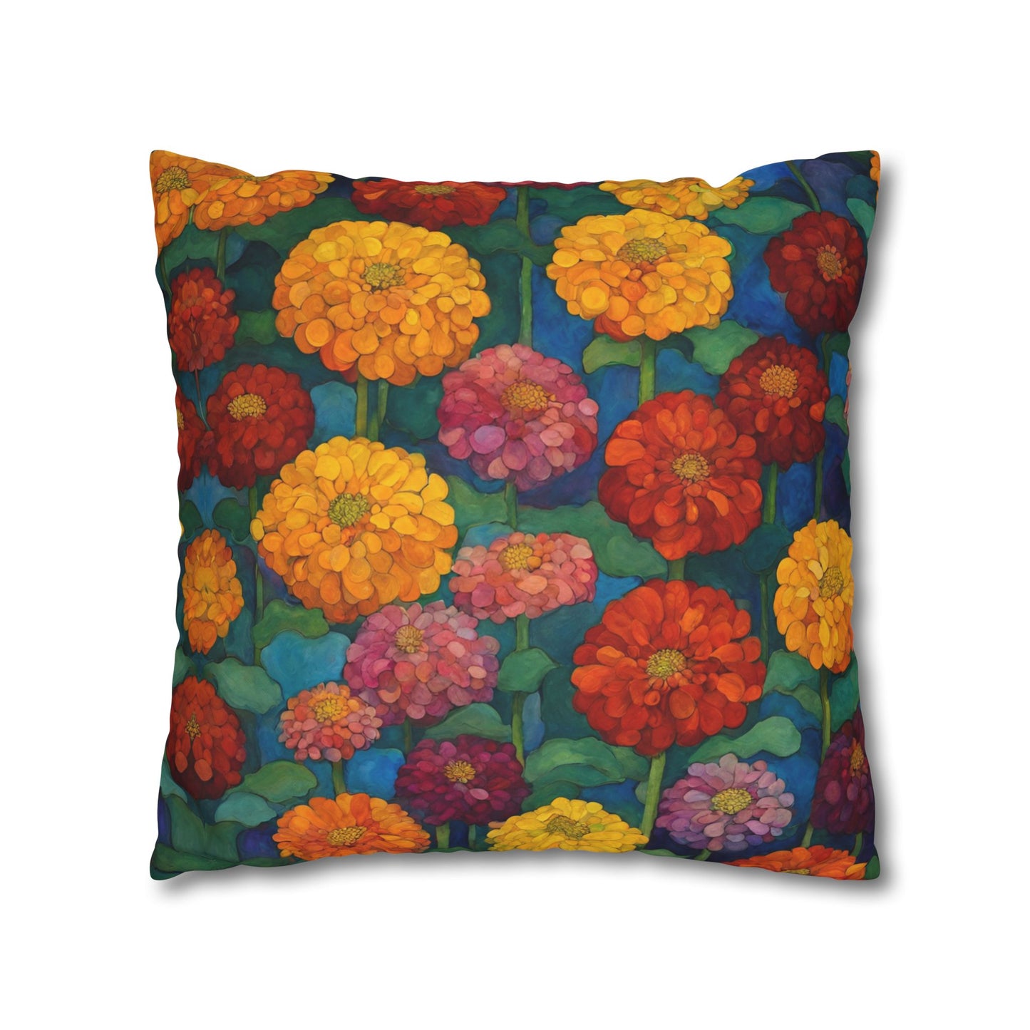 Happy Zinnias Square Poly Canvas Pillowcase