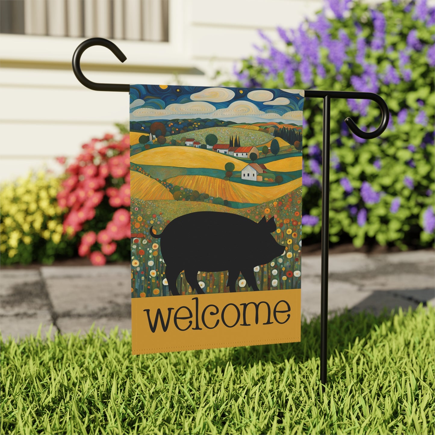 Pig Silhouette Welcome 2-Sided Garden & House Flag/Banner