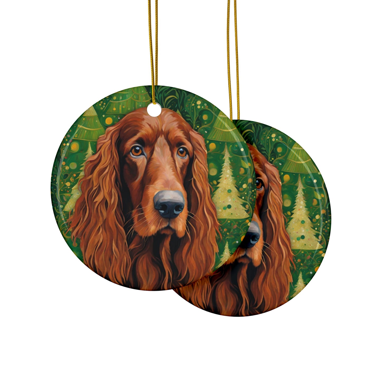 Irish Setter Christmas 3" Ceramic Ornaments, 2-Side Print, (1pc, 10pcs)