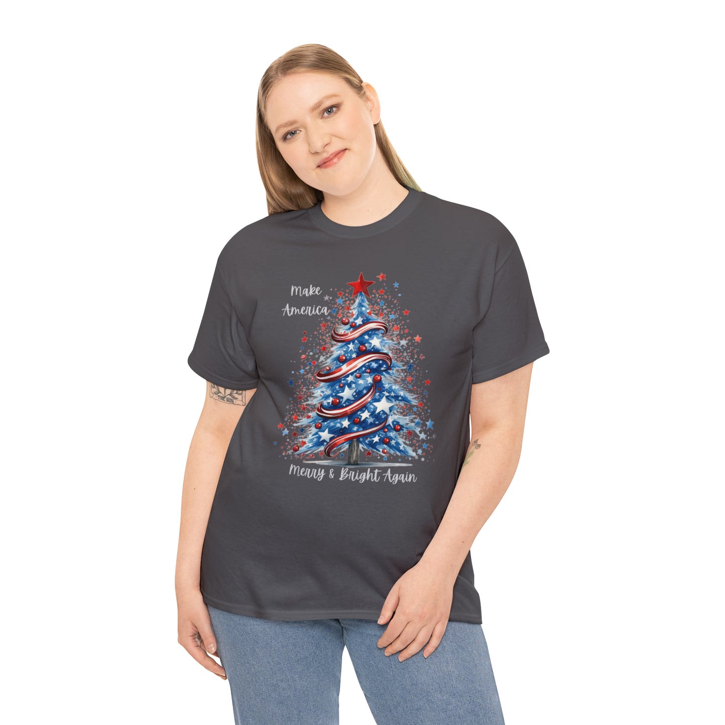 Patriotic Tree Make America Merry & Bright Again Unisex Heavy Cotton Tee