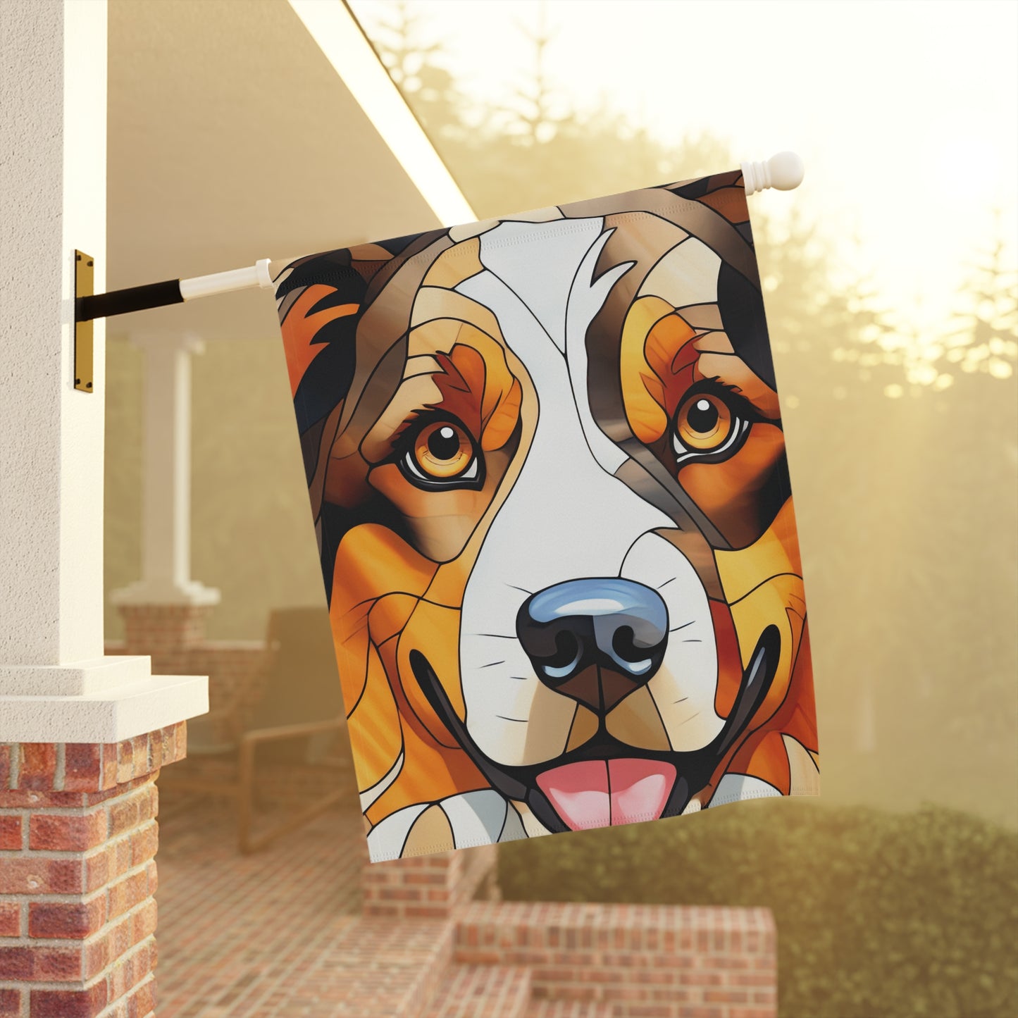 Australian Shepherd Face Stained Glass Look 2-Sided Garden & House Flag/Banner