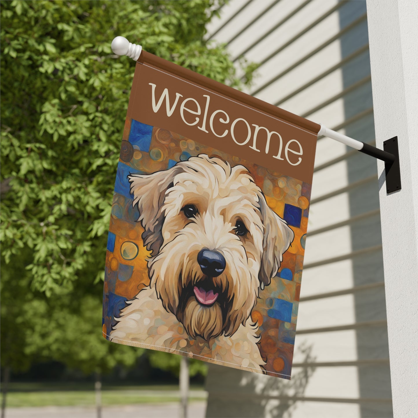 Wheaten Terrier Welcome 2-Sided Garden & House Flag/Banner