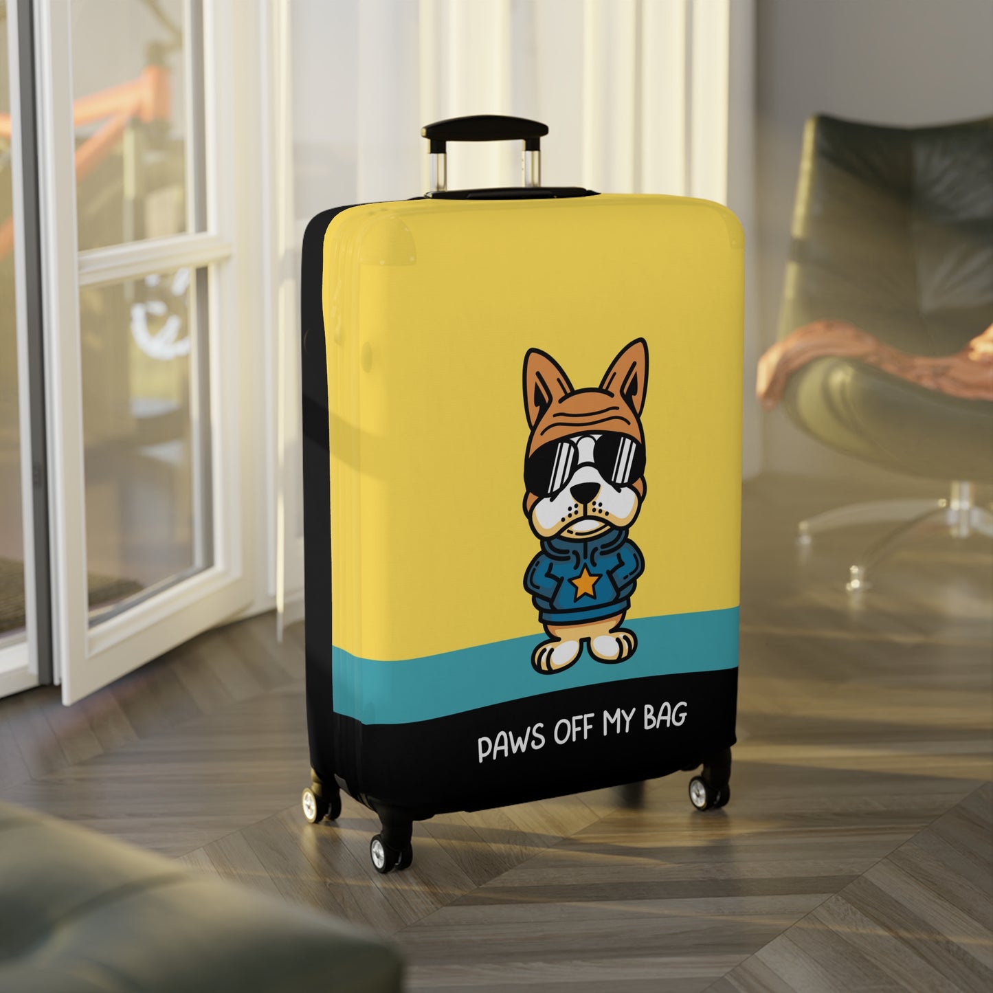 Dog in Glasses on Yellow Paws Off My Bag Luggage Cover