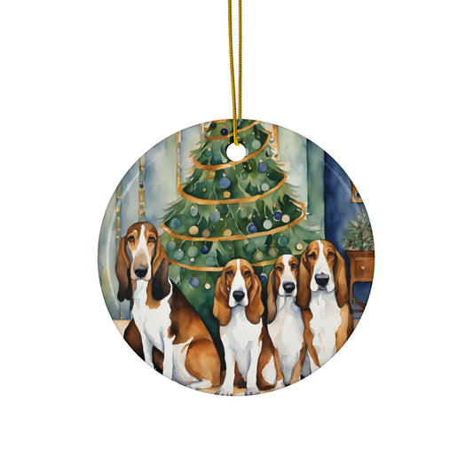 Basset Hounds 3" Ceramic Ornaments, 2-Side Print, (1pc, 10pcs)