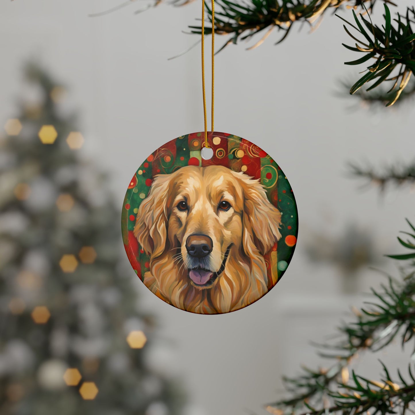 Golden Retriever Christmas 3" Ceramic Ornaments, 2-Side Print, (1pc, 10pcs)