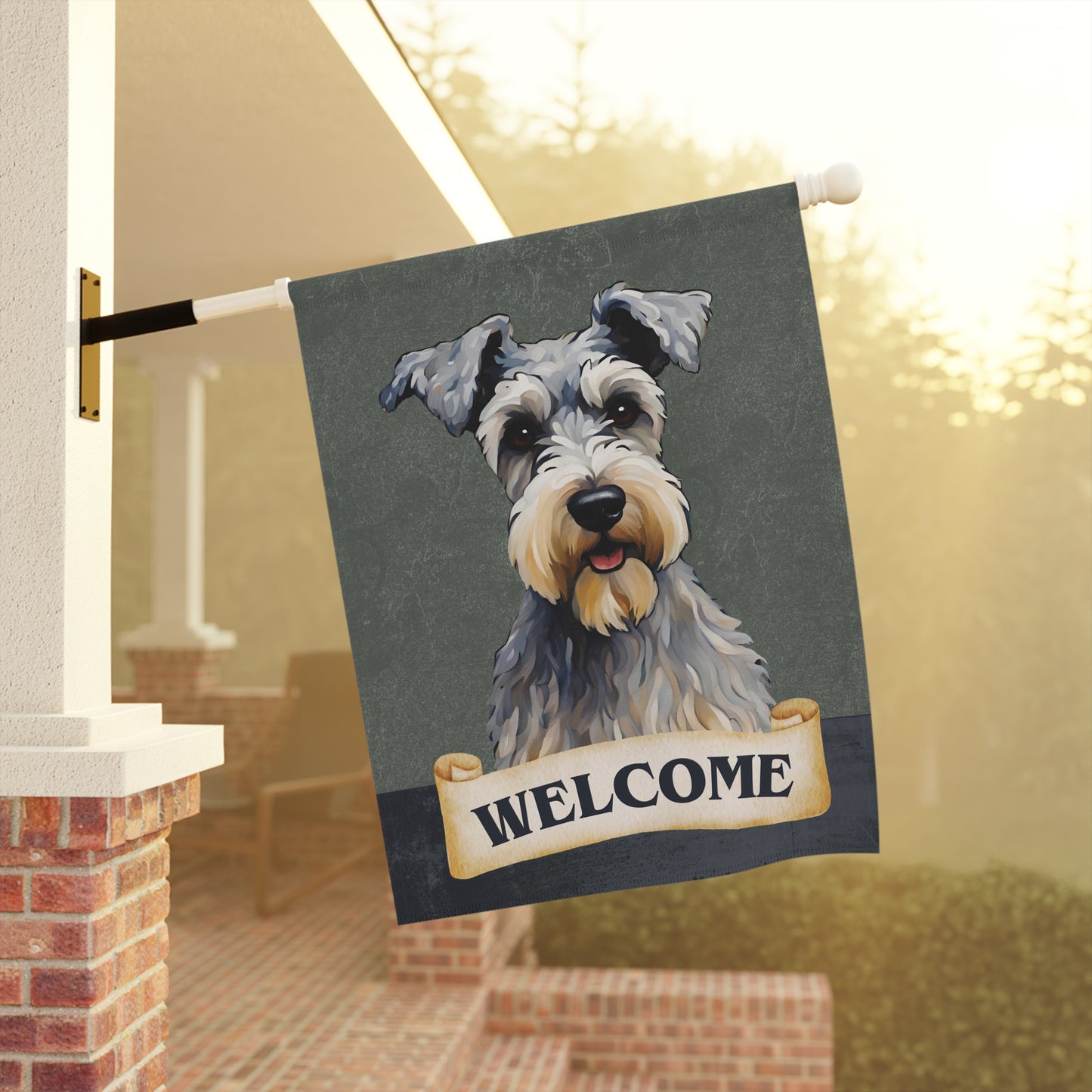 Miniature Schnauzer Welcome 2-Sided Garden & House Flag/Banner