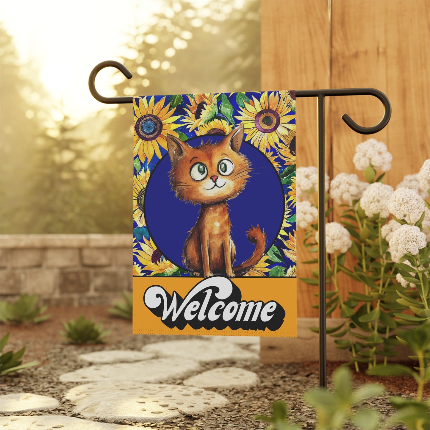 Curious Cat Welcome 2-Sided Garden & House Flag/Banner