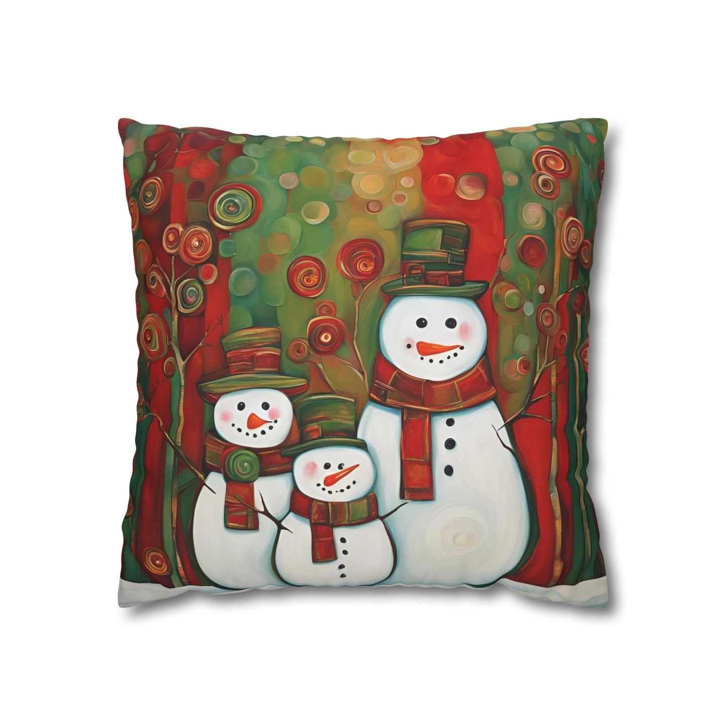 Snowman Family Square Poly Canvas Pillowcase