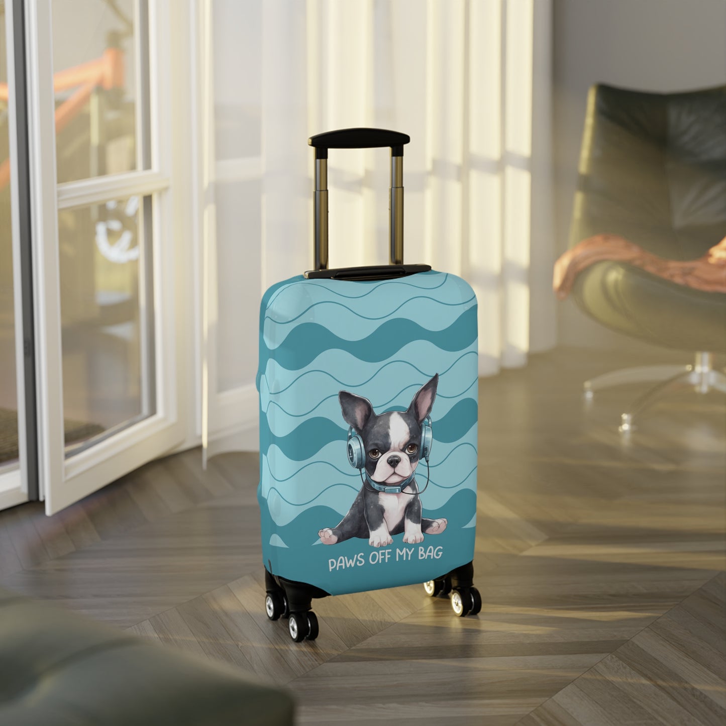 Boston Terrier in Headphones Paws Off My Bag Luggage Cover