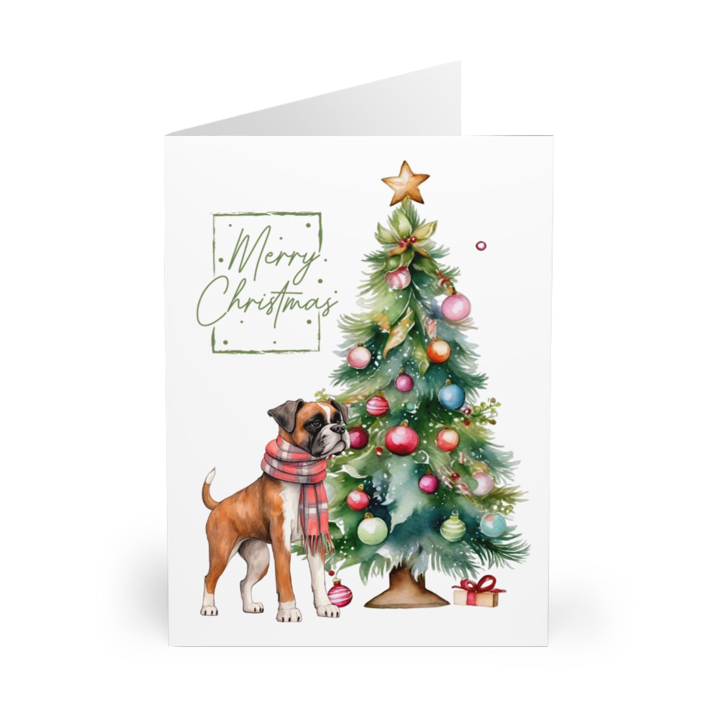 Boxer Merry Christmas Tree Cards (5 Pack Blank Inside)