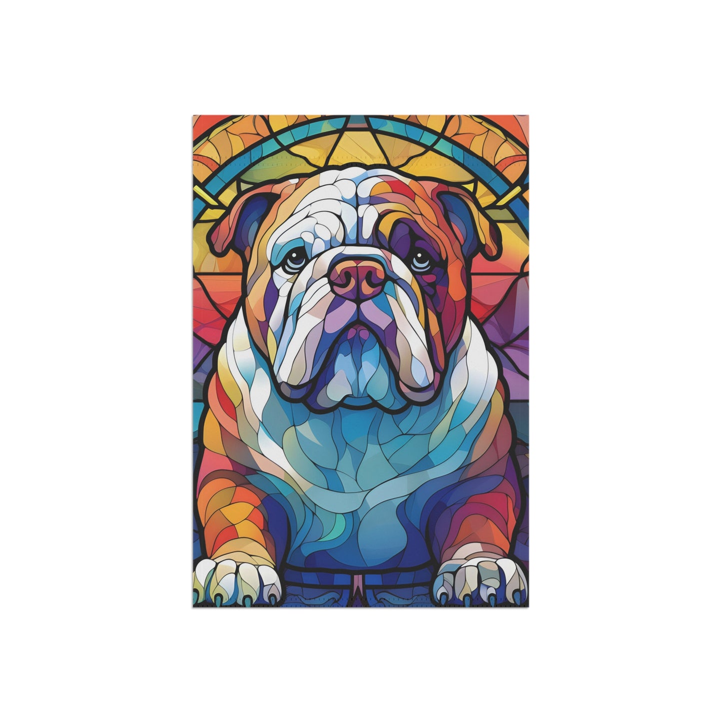 Bright Bully Stained Glass Look English Bulldog 2-Sided Garden & House Flag/Banner