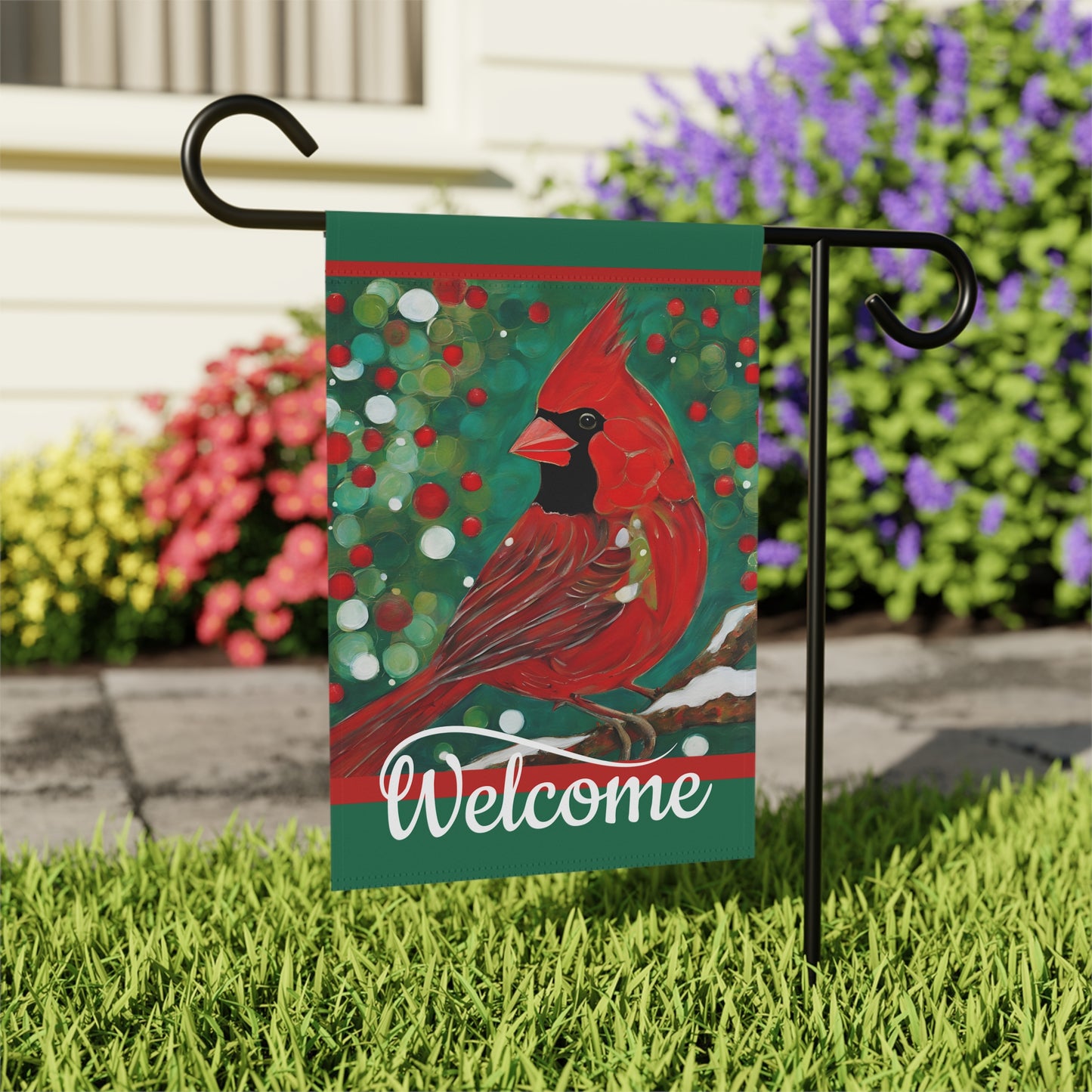 Bright Cardinal Welcome 2-Sided Garden & House Flag/Banner