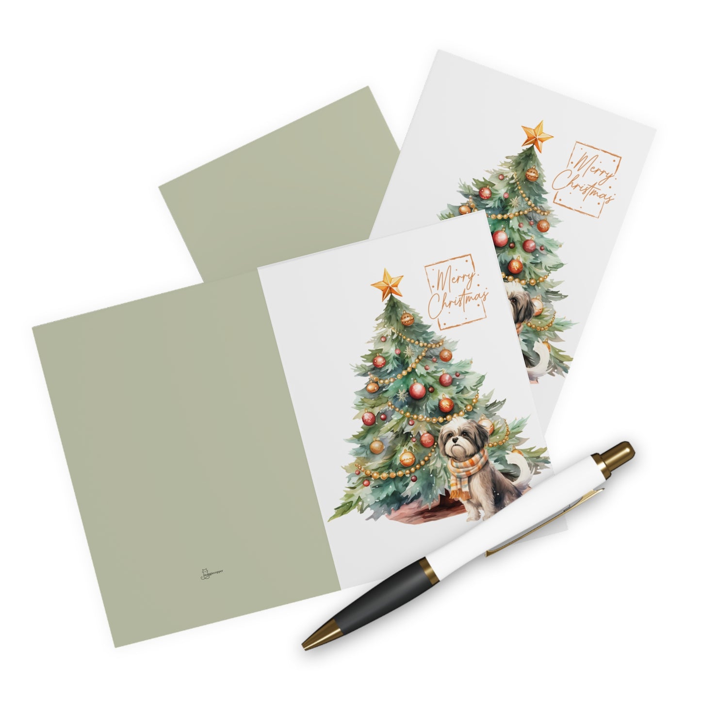 Shih Tzu Merry Christmas Tree Cards (5 Pack Blank Inside)