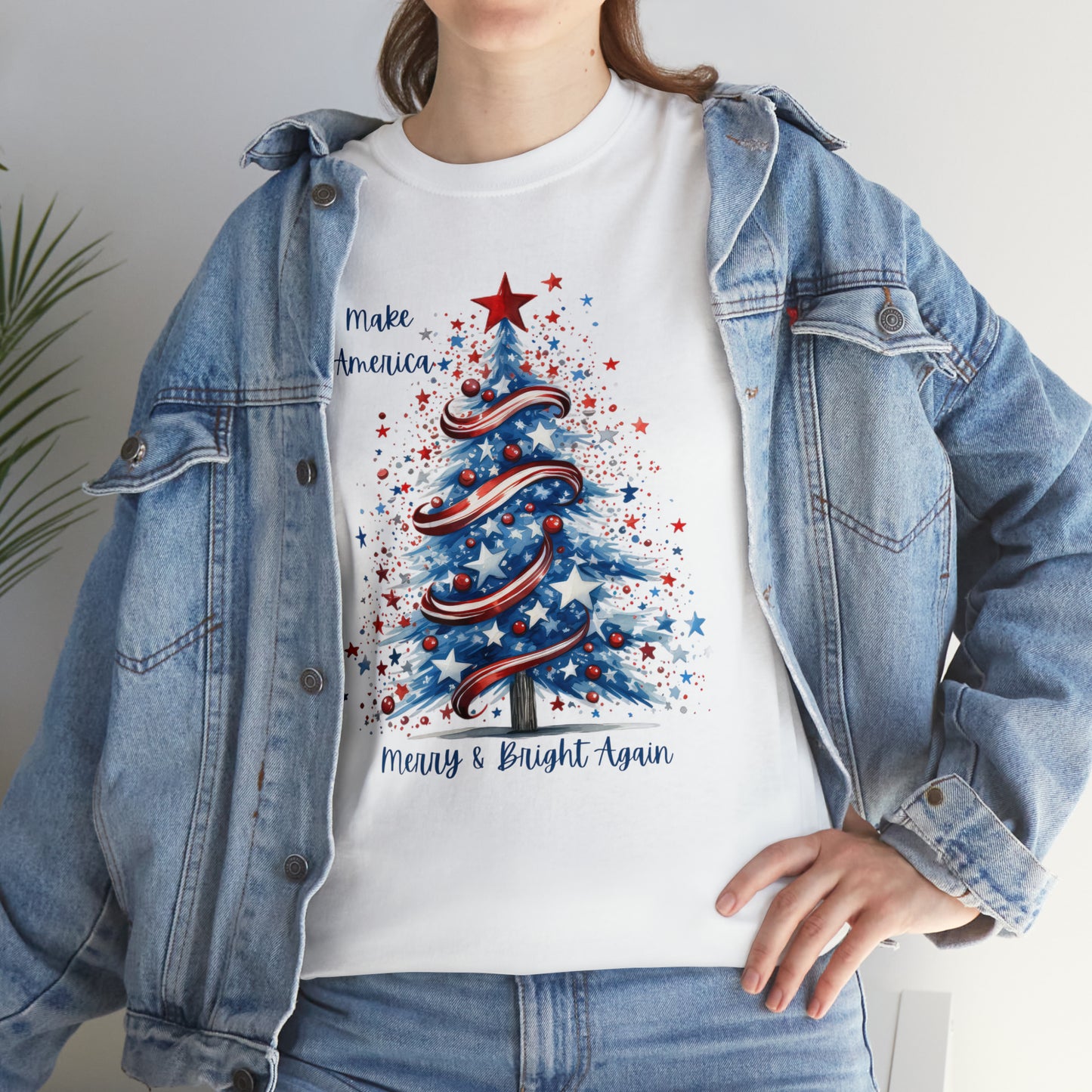 Patriotic Tree Make America Merry & Bright Again Unisex Heavy Cotton Tee