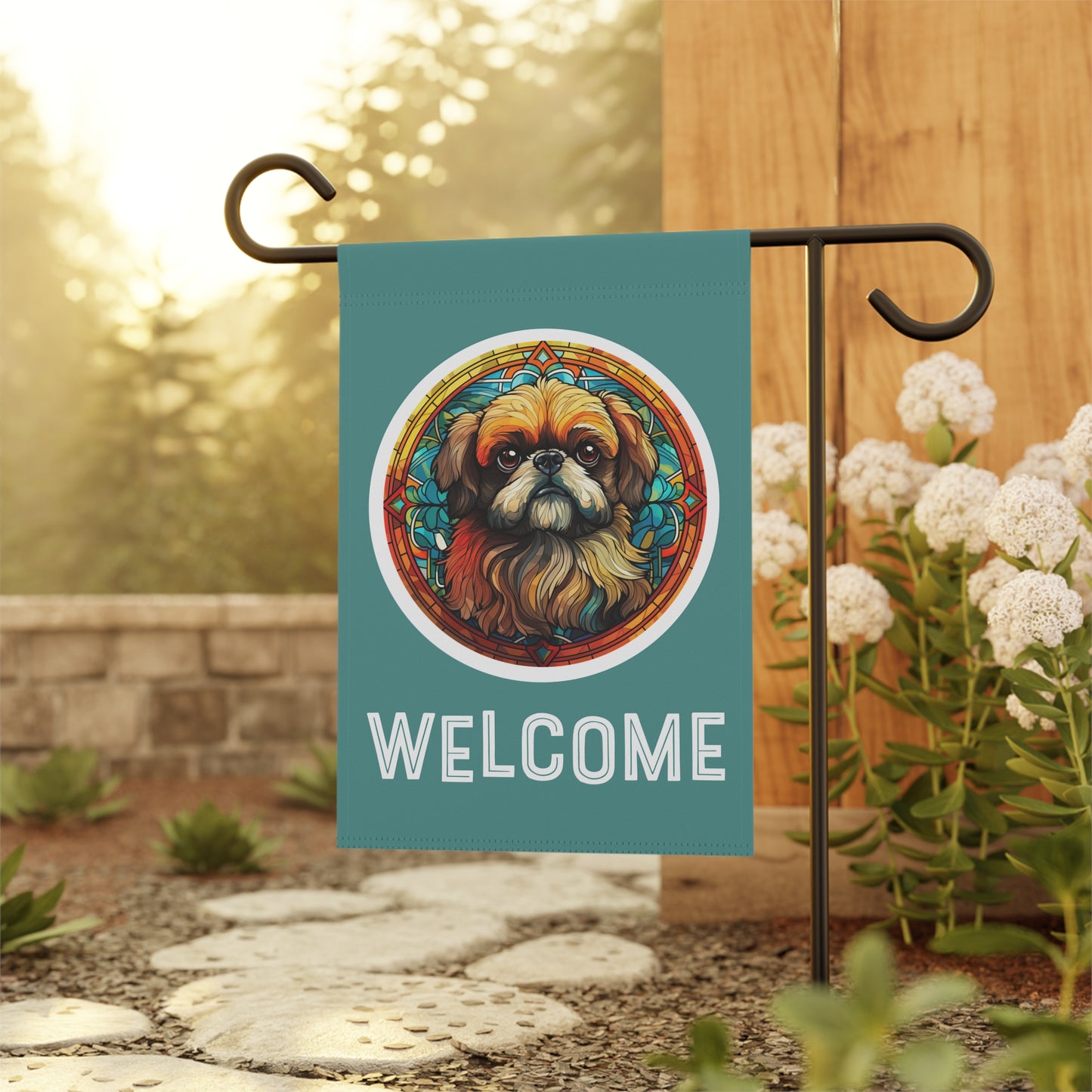Pekingese Welcome 2-Sided Garden & House Flag/Banner